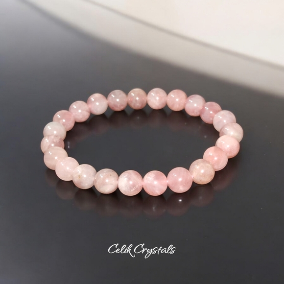 Lavender Rose Quartz Bracelet Natural Stones 8mm Stretches - Picture 4 of 7